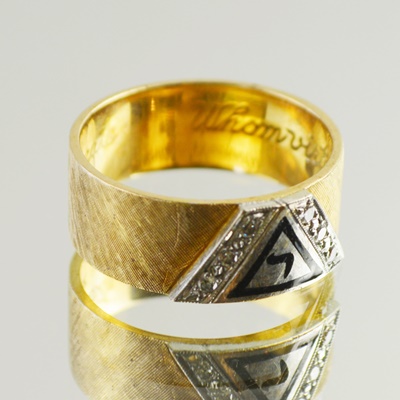 10K Yellow Gold and Diamond Masonic Ring With Inscription