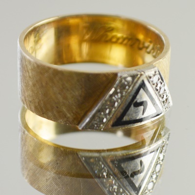 10K Yellow Gold and Diamond Masonic Ring With Inscription