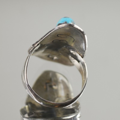 Turquoise and Coin Silver Bear Paw Men's Ring