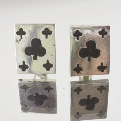 Sterling Card Cufflinks With Wood Inlay