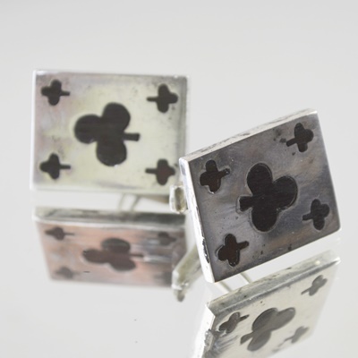 Sterling Card Cufflinks With Wood Inlay
