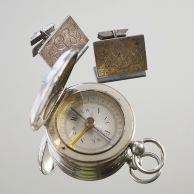 Sterling Silver Cufflinks and Nickel Compass