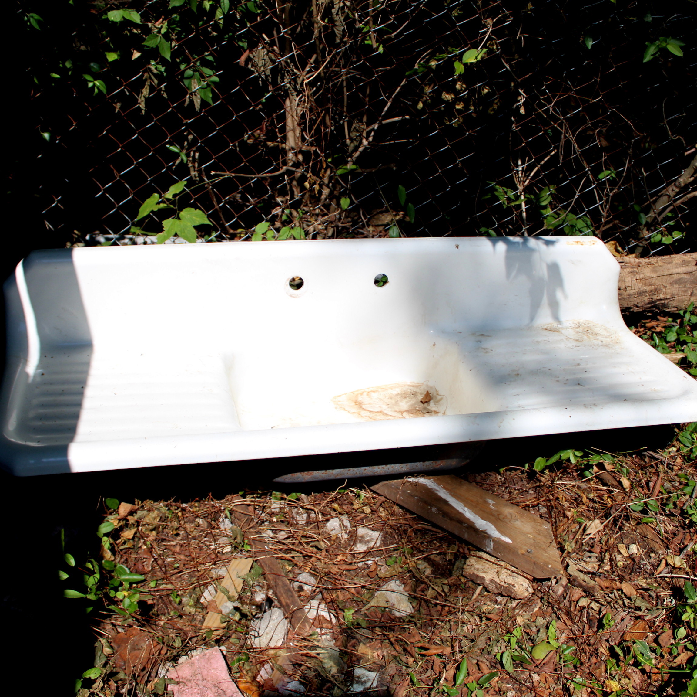 Enamel and Iron Sink With Double Drainboards