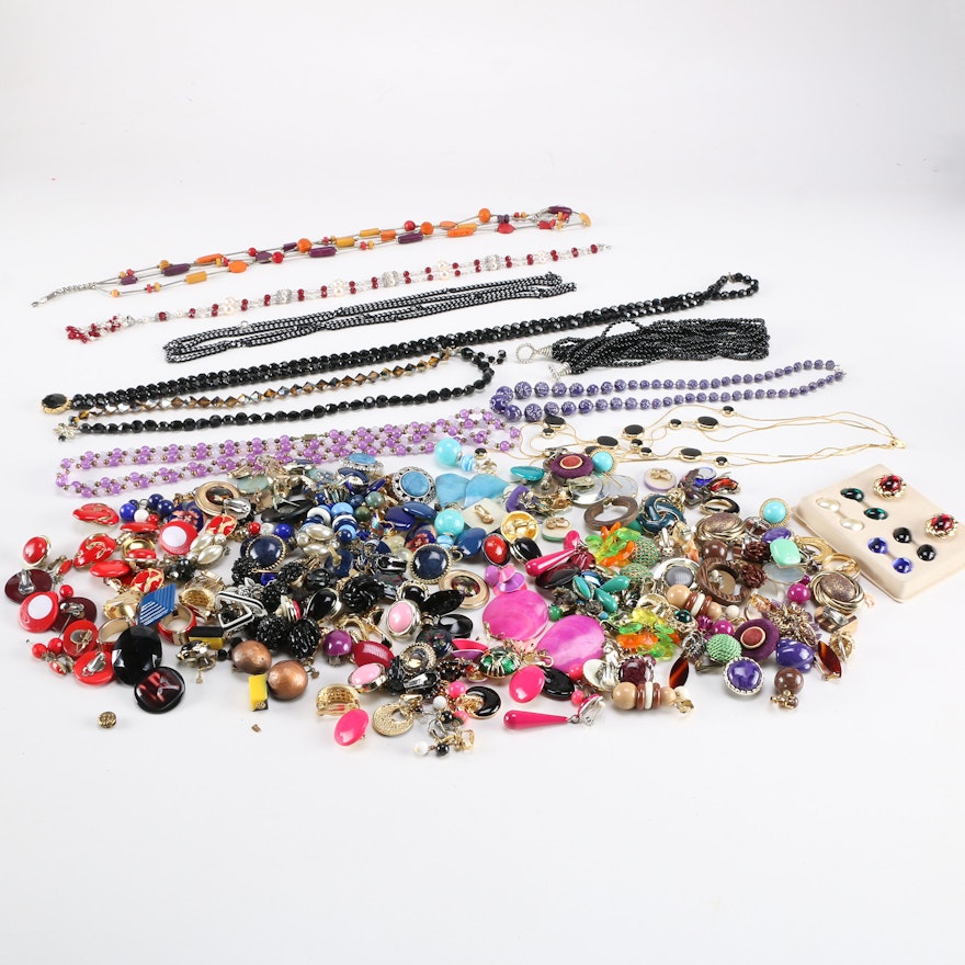 Assortment of Colorful Vintage Costume Jewelry