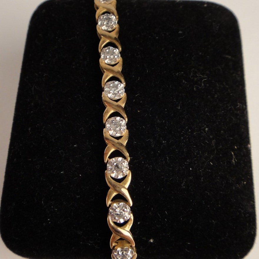 Lady's 10K Yellow Gold Line Tennis Bracelet