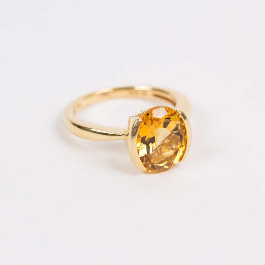 18K Gold and Citrine Ring, Size 8-1/4
