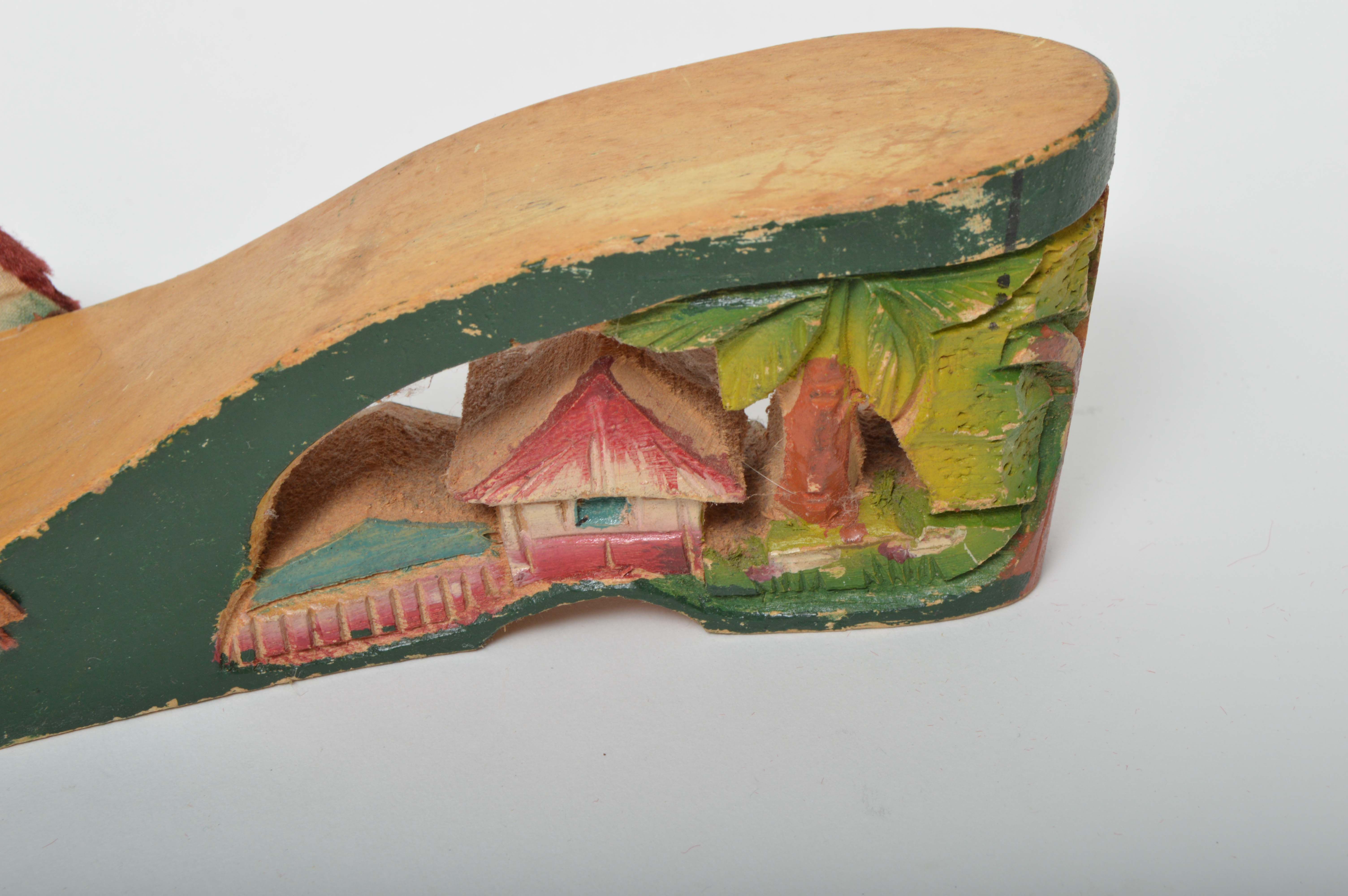 Vintage Carved Wooden Sandals from the Philippines