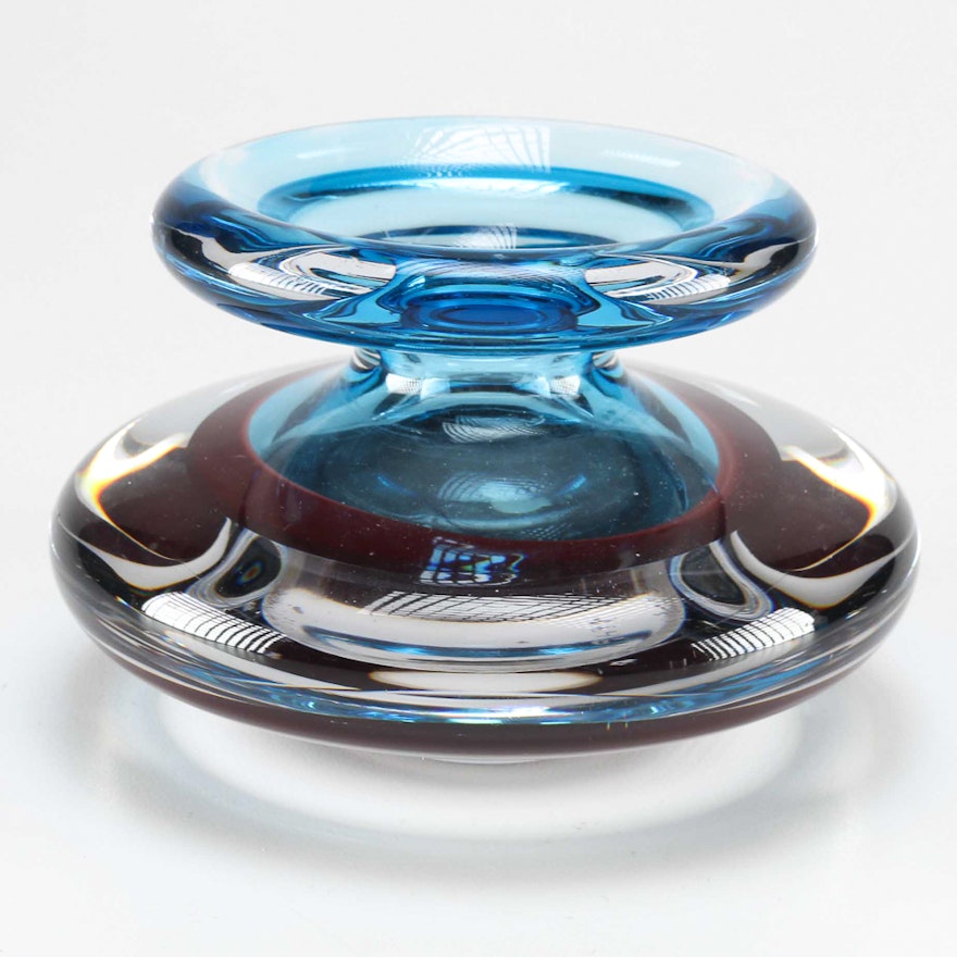 Orrefors Blue and Burgundy Glass Vase