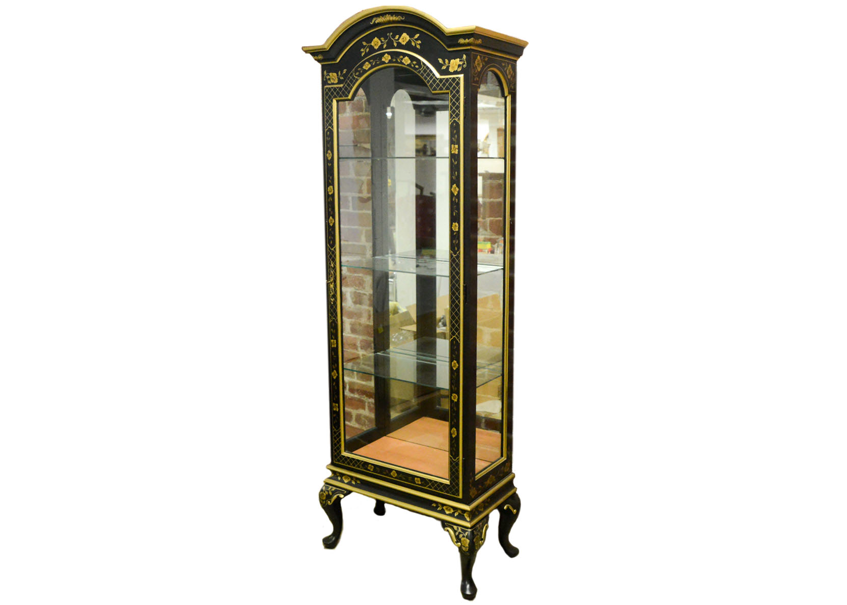 Black Lacquered Lighted Curio Cabinet