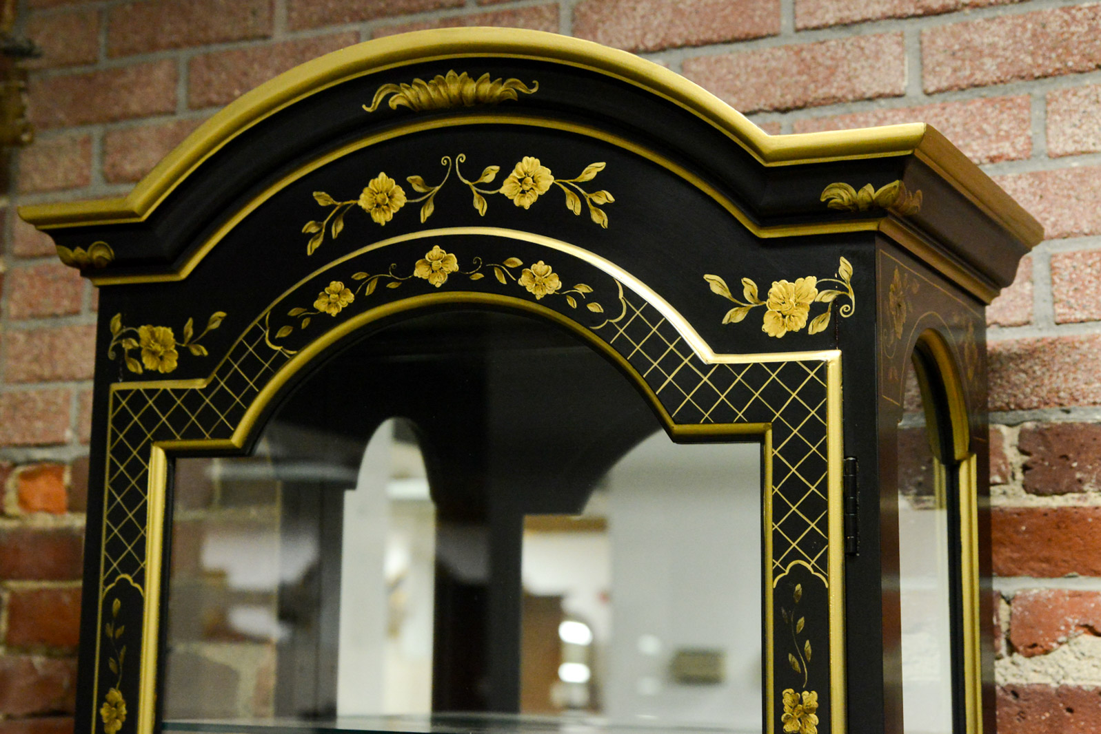 Black Lacquered Lighted Curio Cabinet