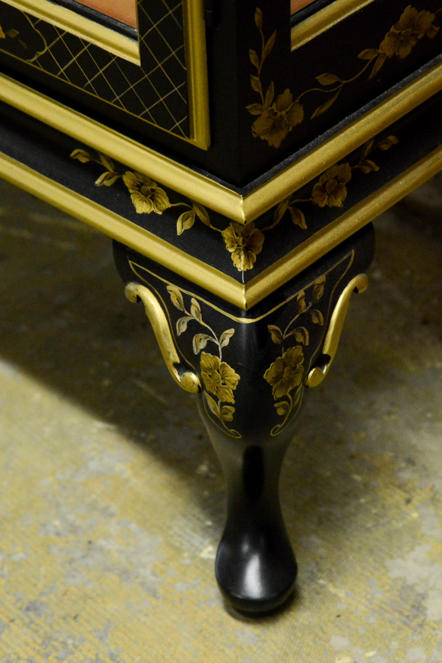 Black Lacquered Lighted Curio Cabinet