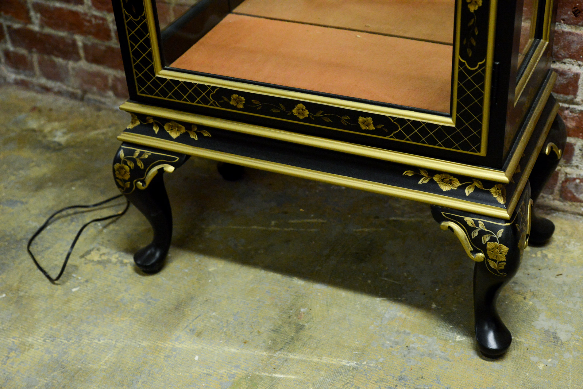 Black Lacquered Lighted Curio Cabinet