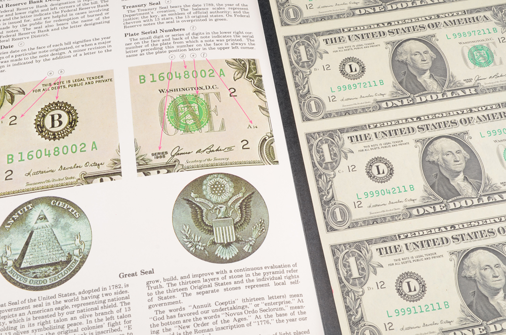 U.S. Mint Uncut One Dollar Bill Sheet