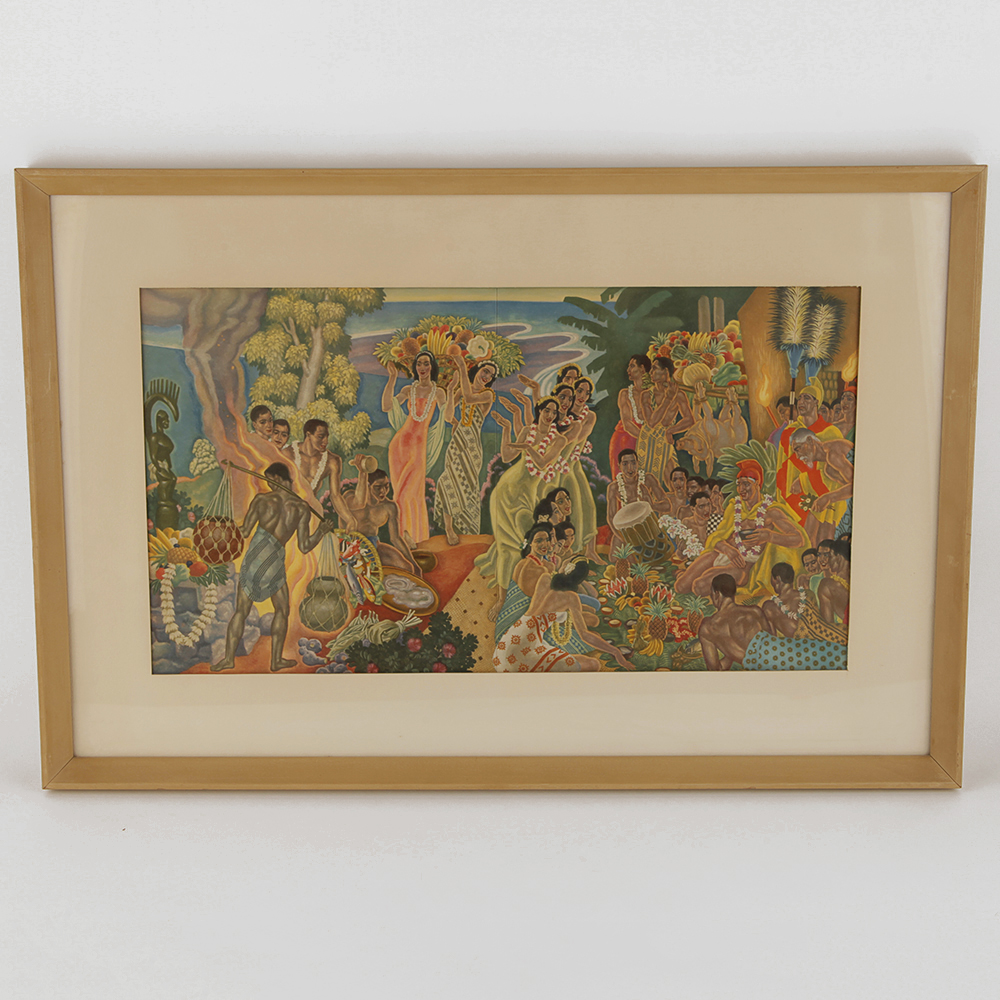 Eugene Savage Lithograph of Hawaiian History Murals Titled "Island Feast"