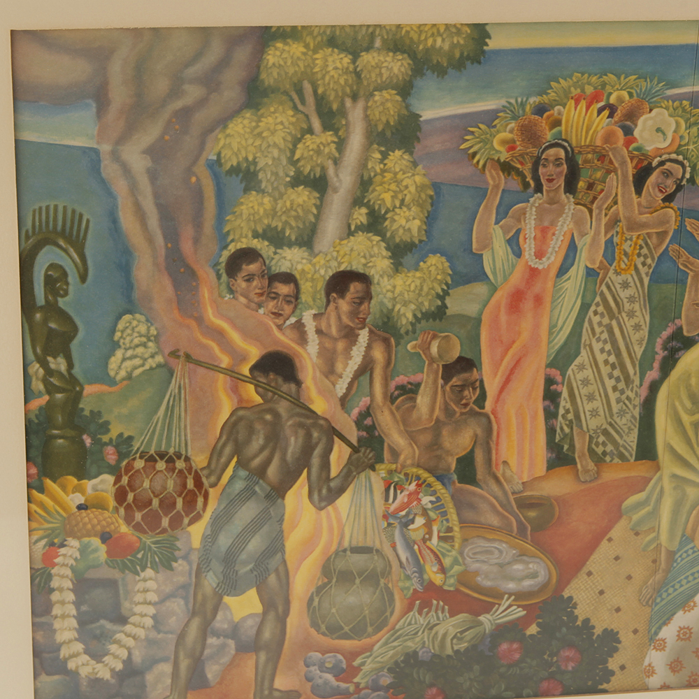 Eugene Savage Lithograph of Hawaiian History Murals Titled "Island Feast"