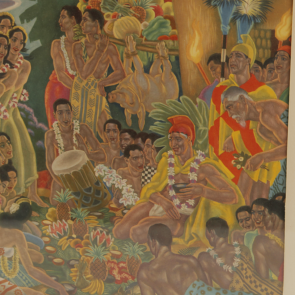 Eugene Savage Lithograph of Hawaiian History Murals Titled "Island Feast"