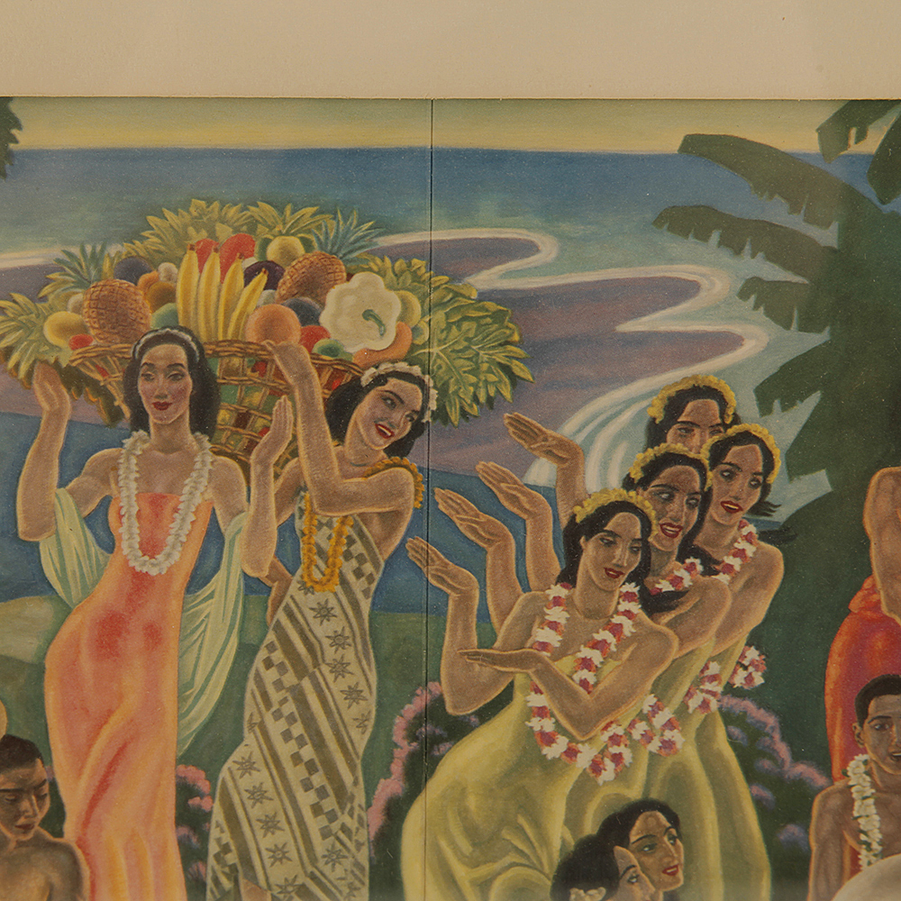 Eugene Savage Lithograph of Hawaiian History Murals Titled "Island Feast"
