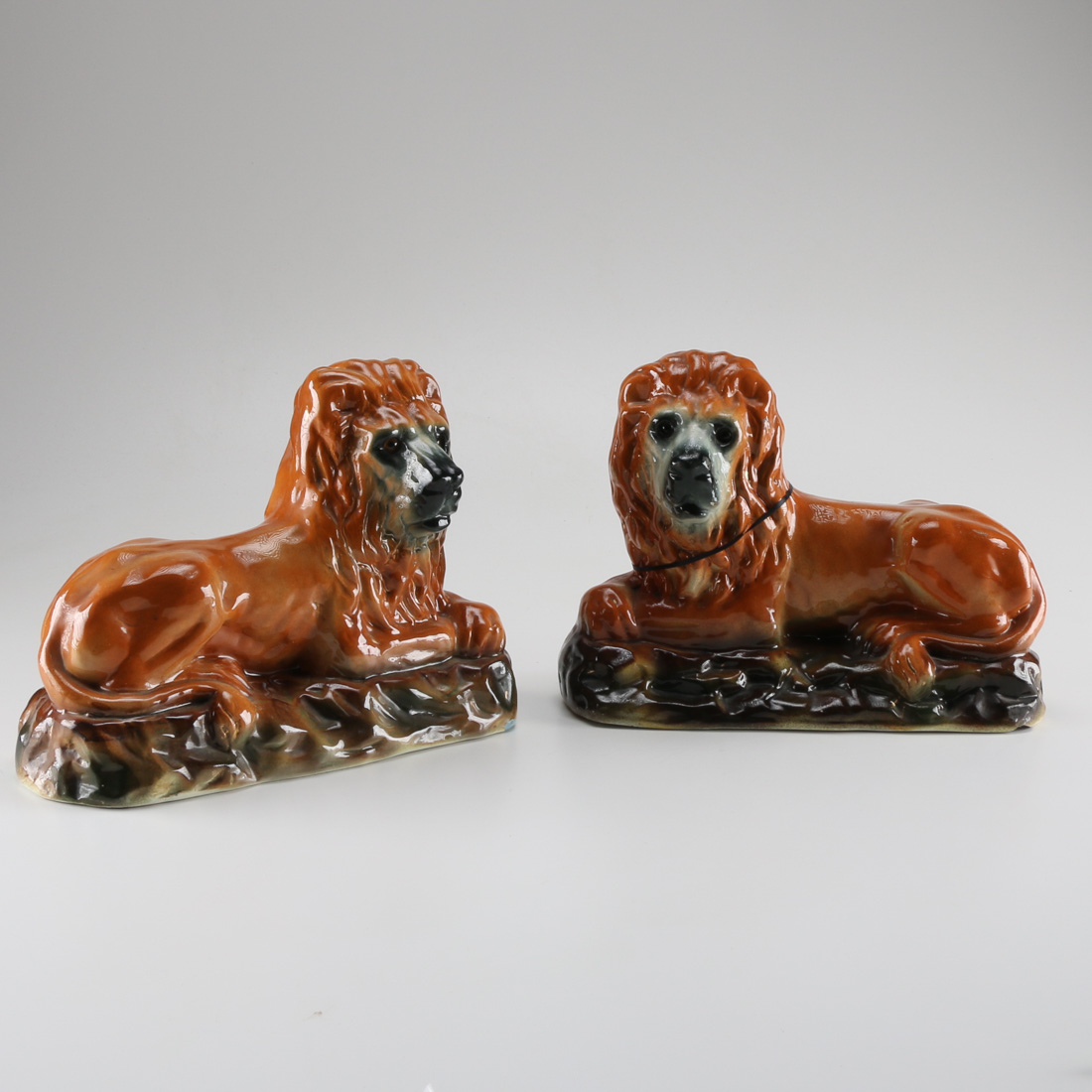 Pair of Antique Bo'ness Pottery Chimney Lions