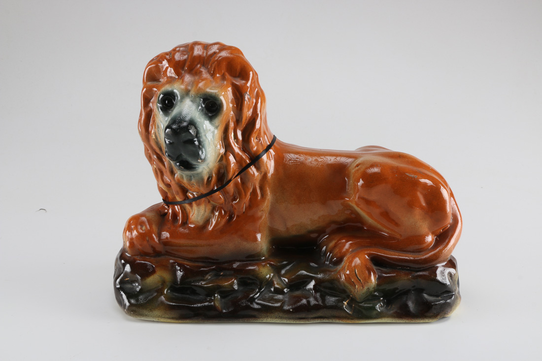 Pair of Antique Bo'ness Pottery Chimney Lions