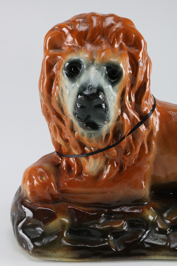 Pair of Antique Bo'ness Pottery Chimney Lions