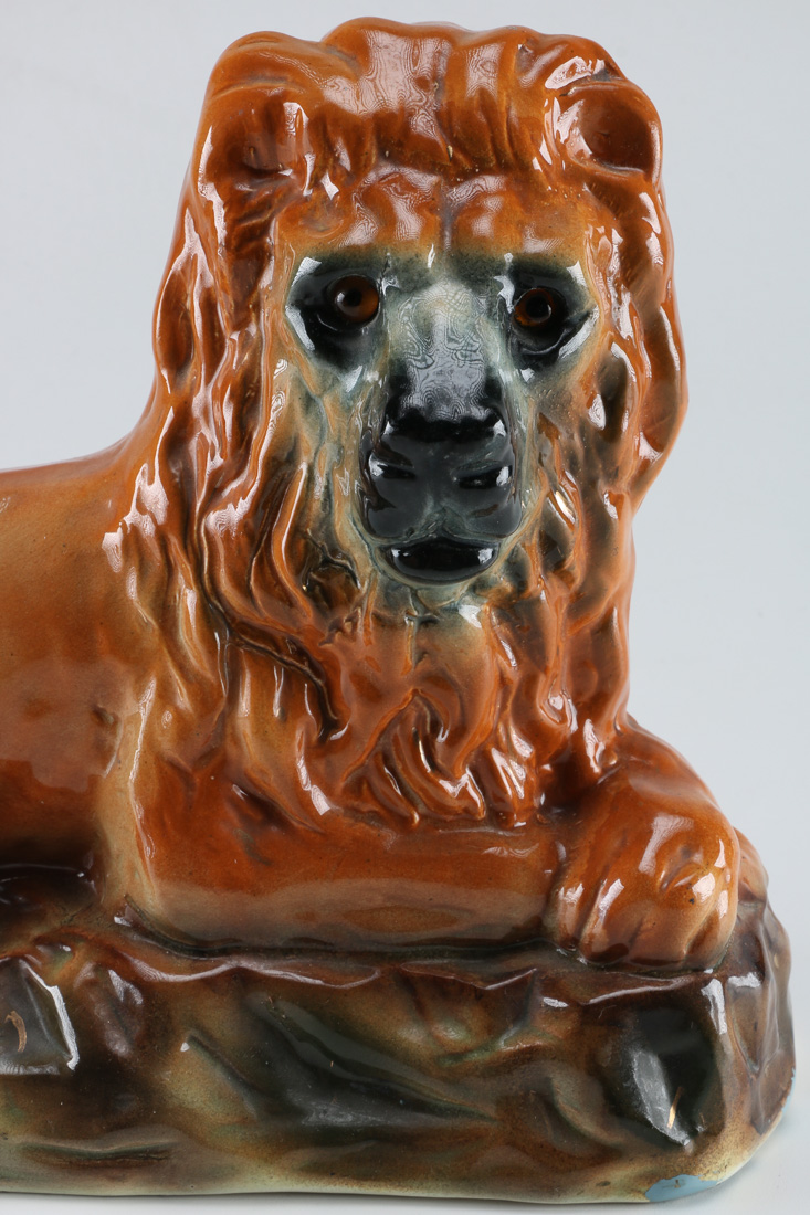 Pair of Antique Bo'ness Pottery Chimney Lions