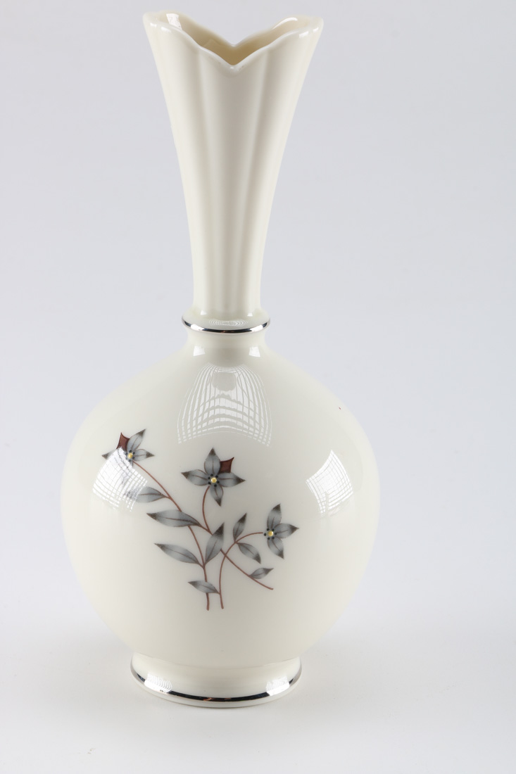 Mid-Century Lenox Bud Vase with Painted Flowers