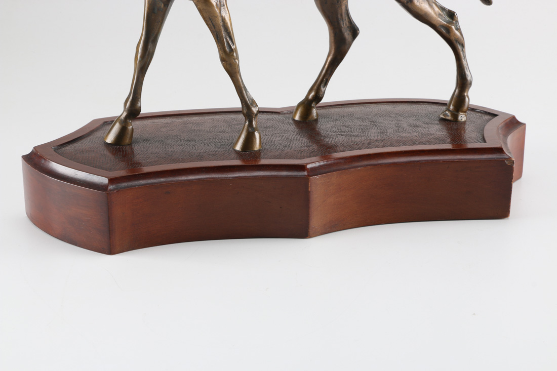 Bronze Horse Statue on Wooden Base
