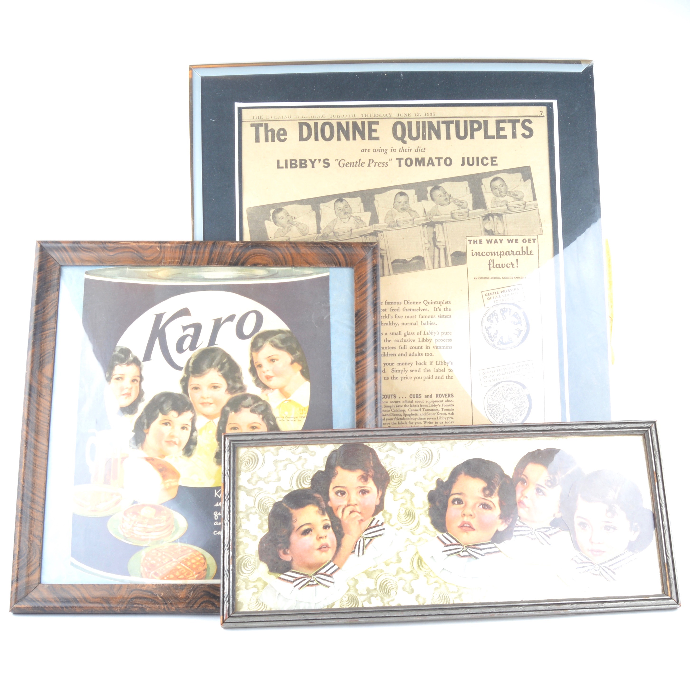 Framed Dionne Quintuplets Advertisments