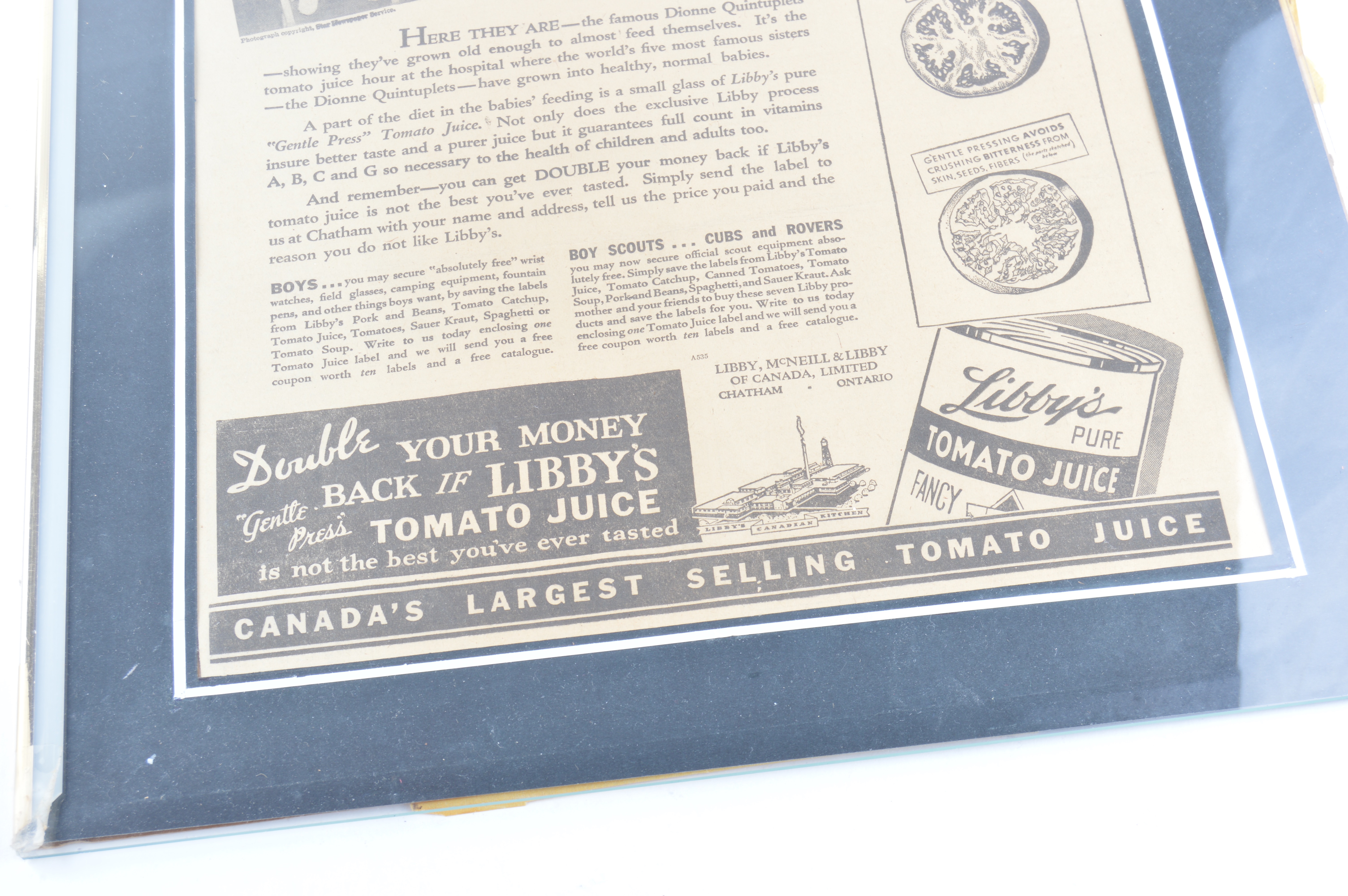 Framed Dionne Quintuplets Advertisments