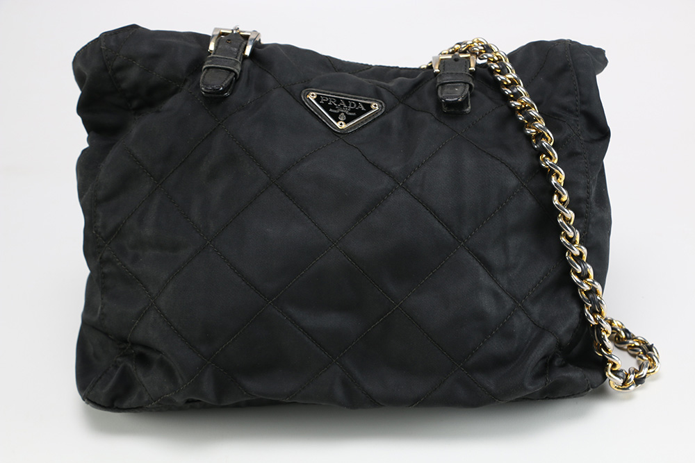 Black Prada Gold Chain Strap Bag