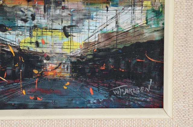 W.T. Carlsen Original Oil on Board Modernist Cityscape