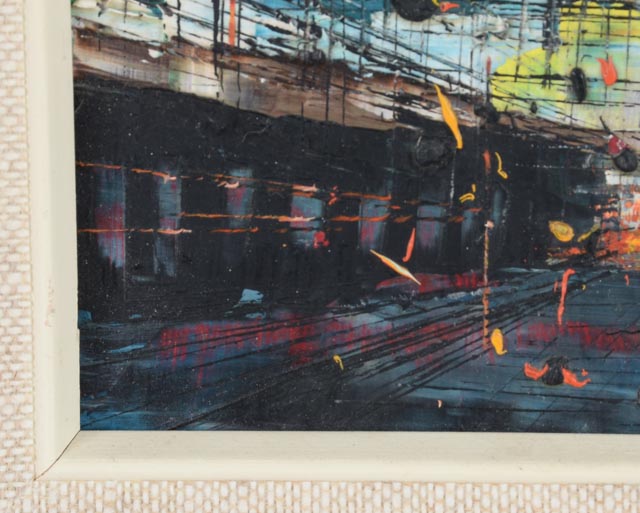 W.T. Carlsen Original Oil on Board Modernist Cityscape