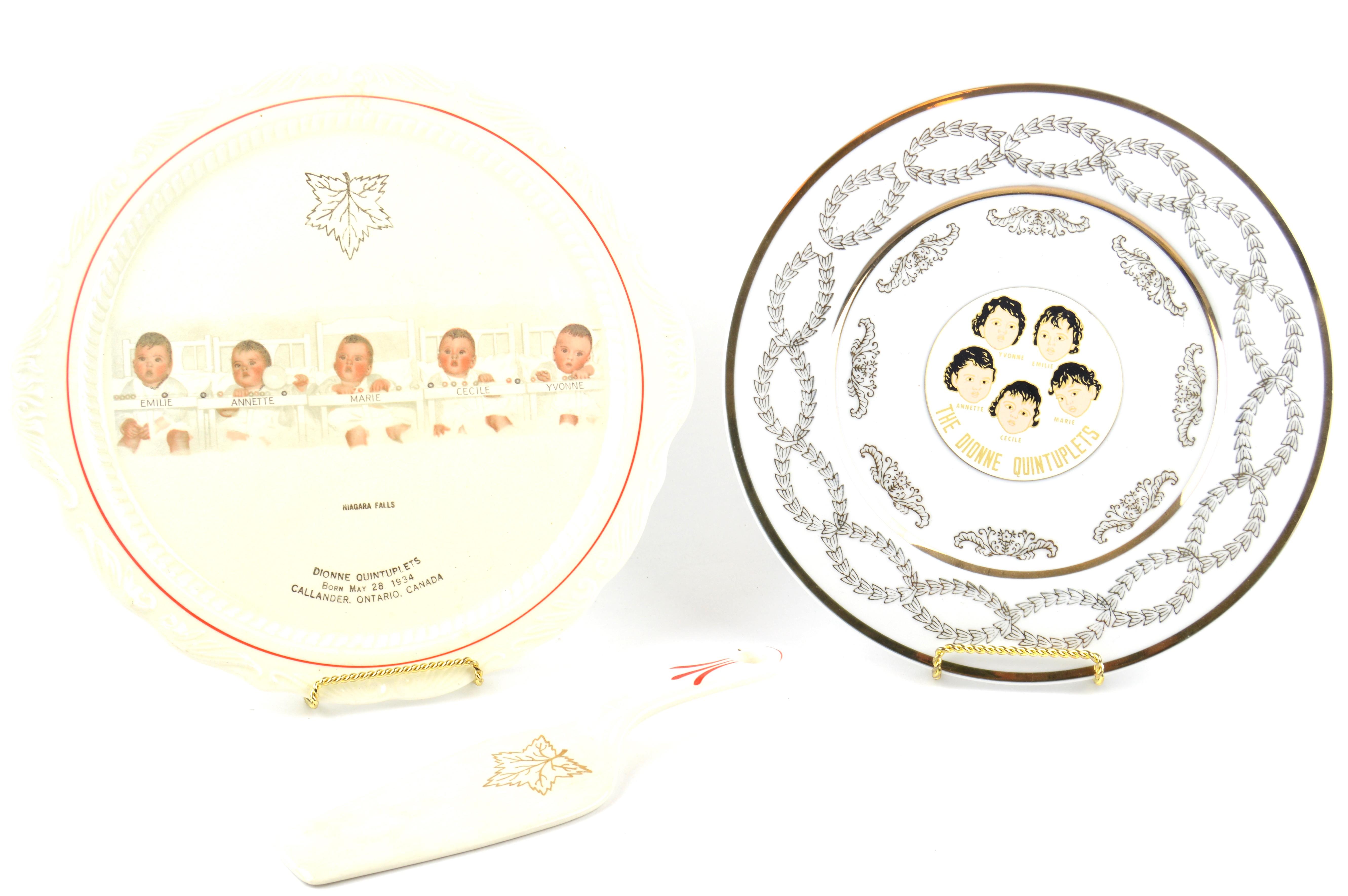 Six Vintage Dionne Quintuplet Collectible Plates and Cake Server