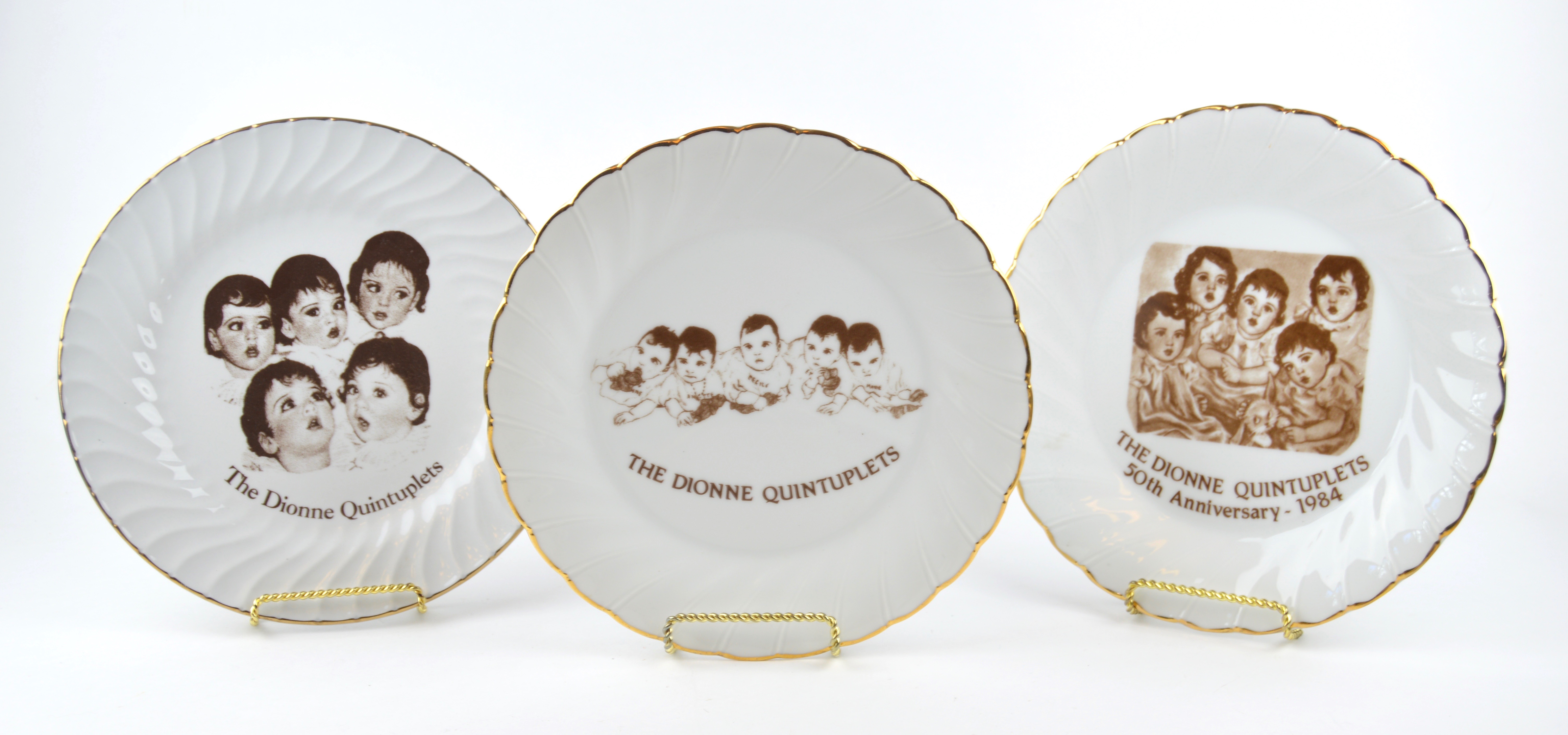 Six Vintage Dionne Quintuplet Collectible Plates and Cake Server