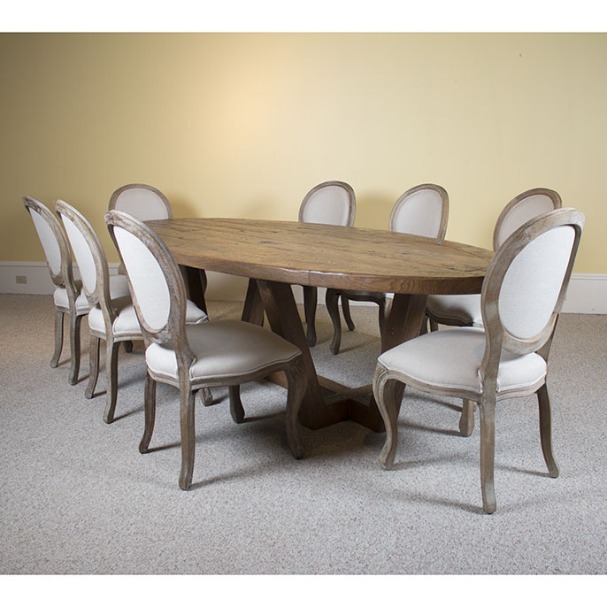 Contemporary Rustic Dining Table with Eight Arhaus "Margot" Chairs