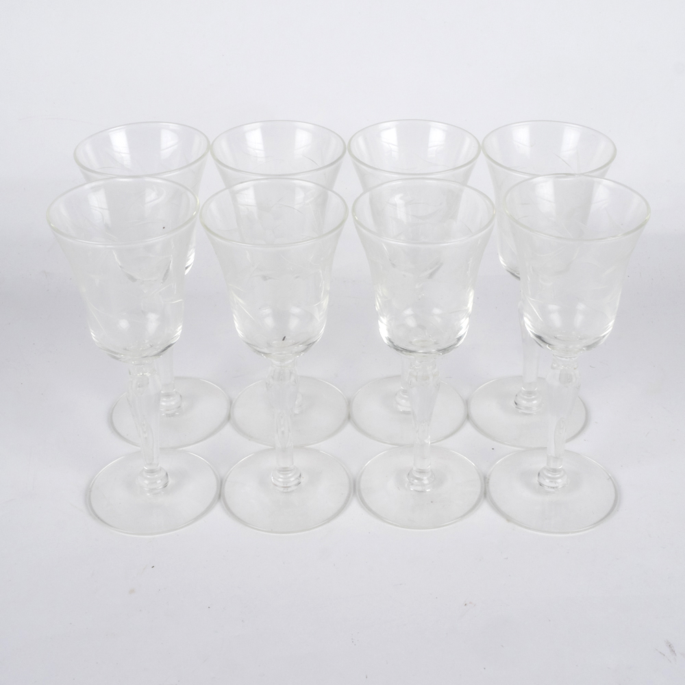 Vintage Floral Etched Port Glasses