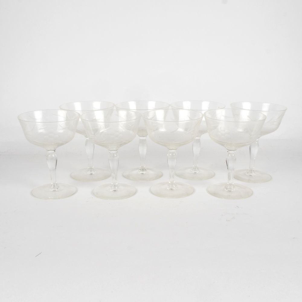 Vintage Floral Etched Wine Glasses