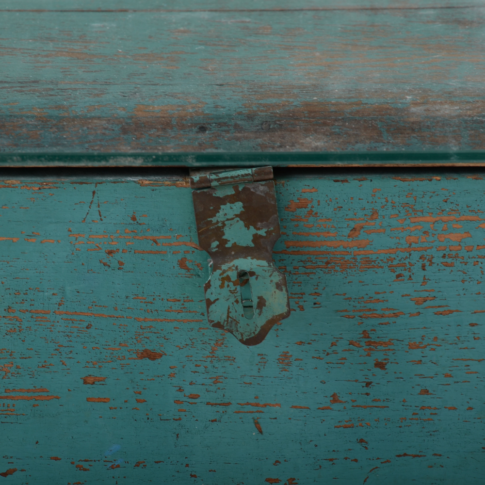 Painted Turquoise Pine Chest Coffee Table