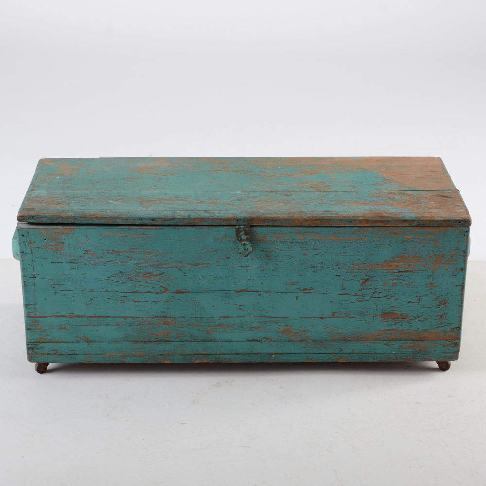Painted Turquoise Pine Chest Coffee Table