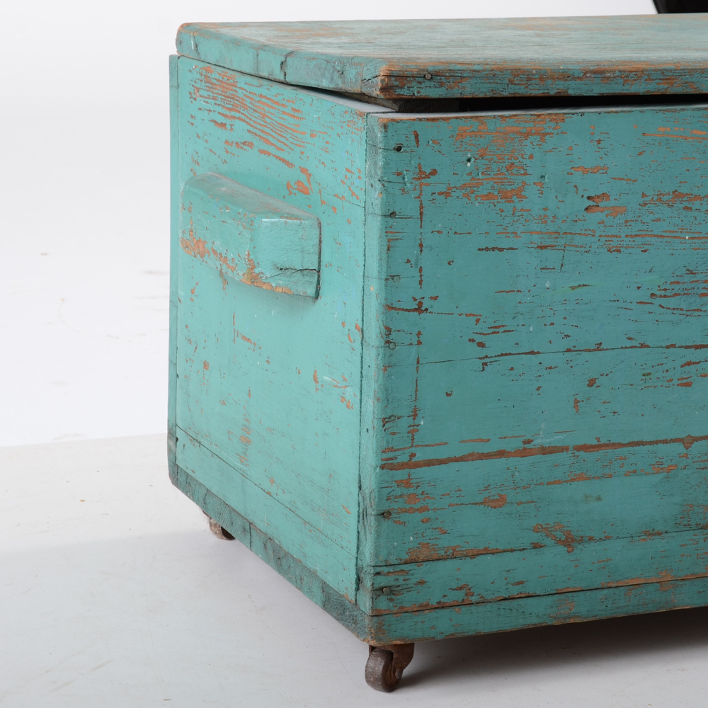 Painted Turquoise Pine Chest Coffee Table