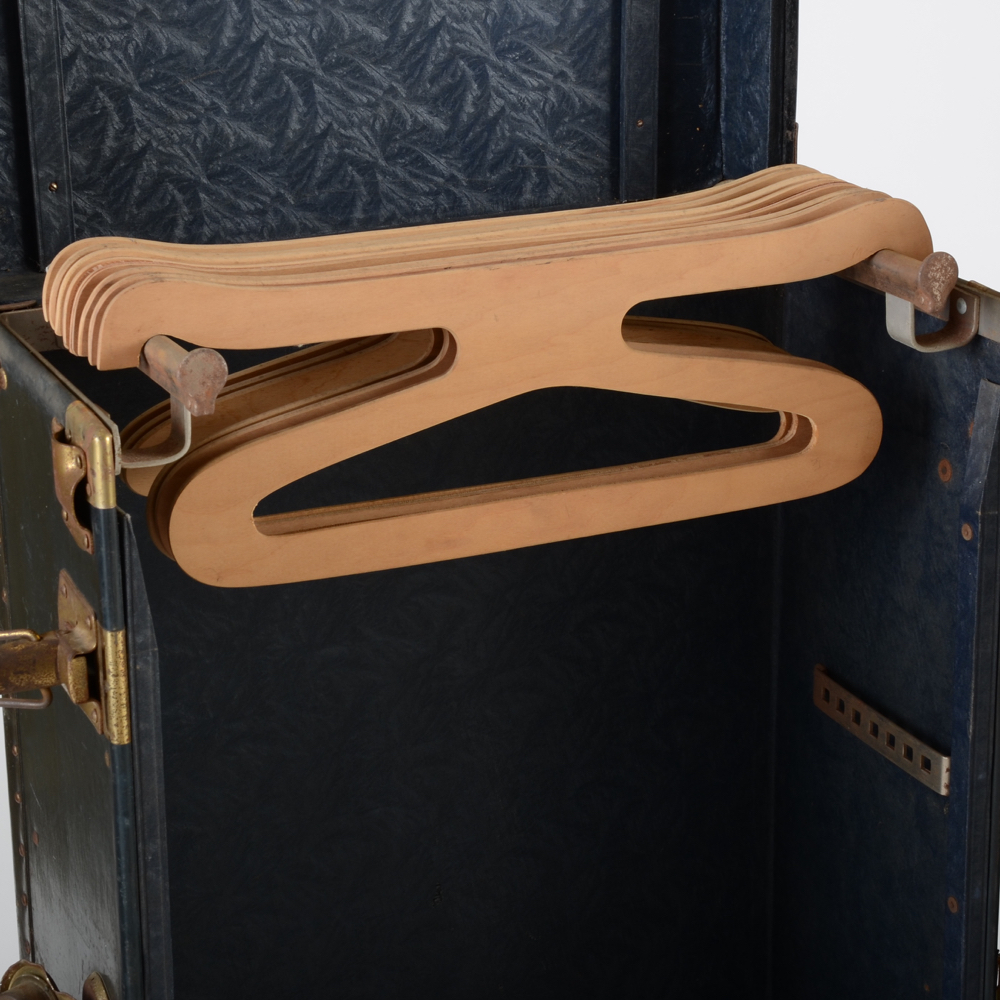 Black Steamer Trunk with Hangers and Four Drawers