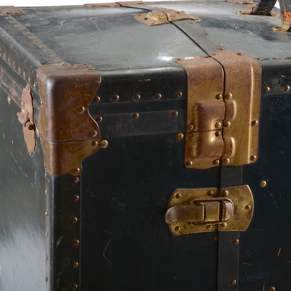Black Steamer Trunk with Hangers and Four Drawers