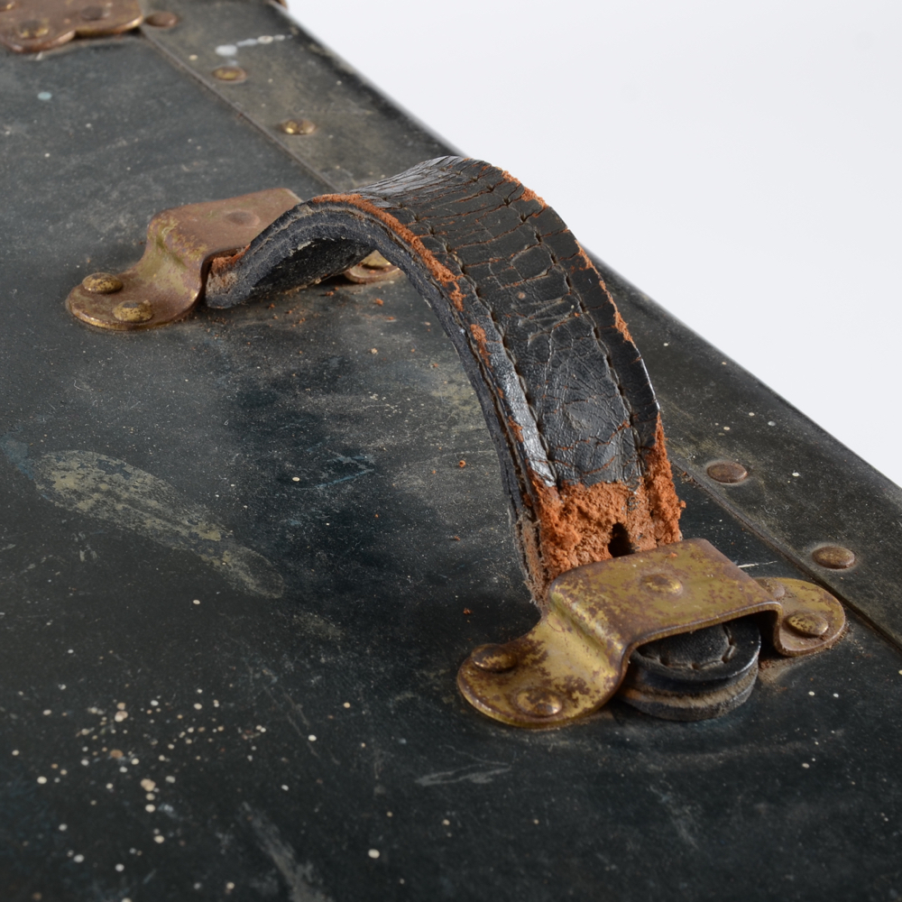 Black Steamer Trunk with Hangers and Four Drawers