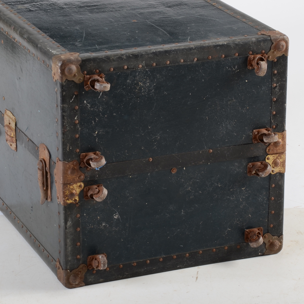 Black Steamer Trunk with Hangers and Four Drawers