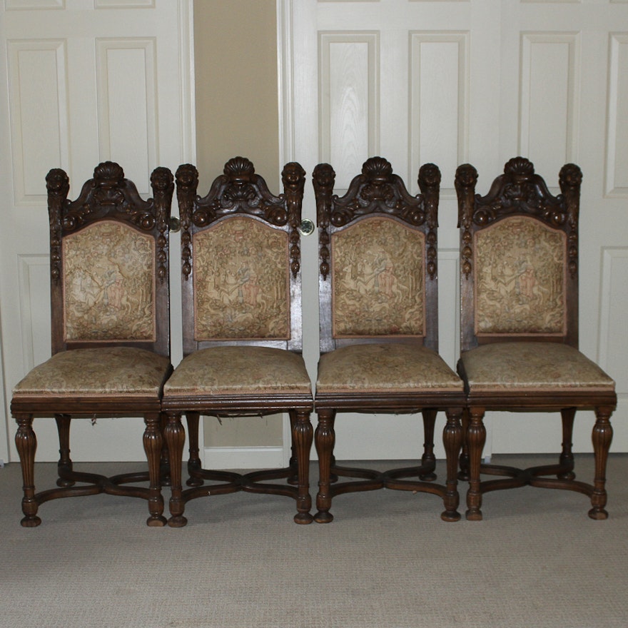 Four Victorian Carved Wood Chairs with Cherubs