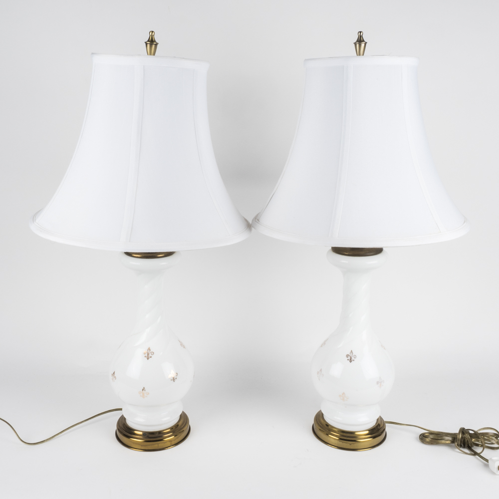 Pair of Milk Glass Table Lamps
