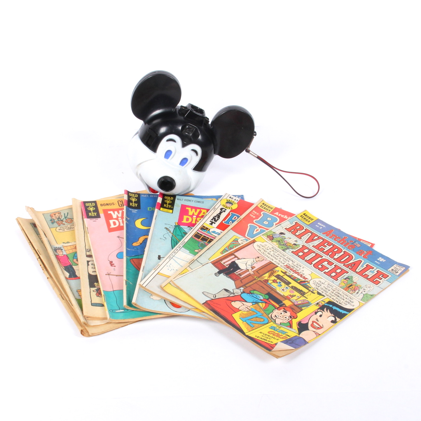 Collection of Vintage Comics and Mickey Mouse Camera