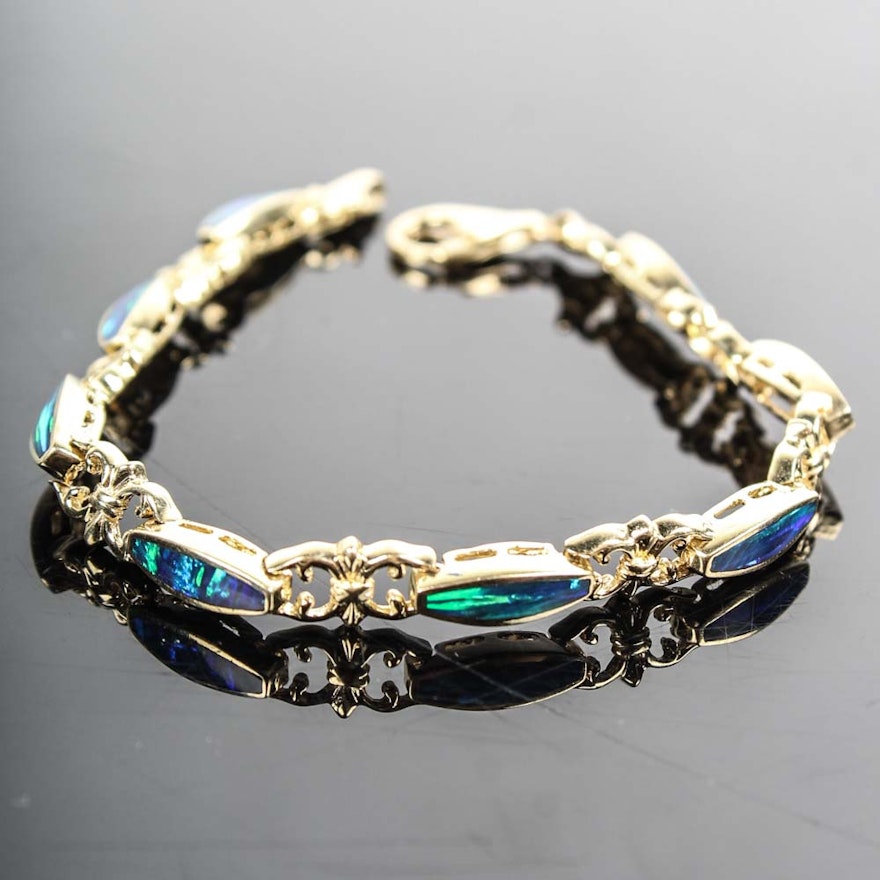 14K Yellow Gold Opal Inlay Bracelet