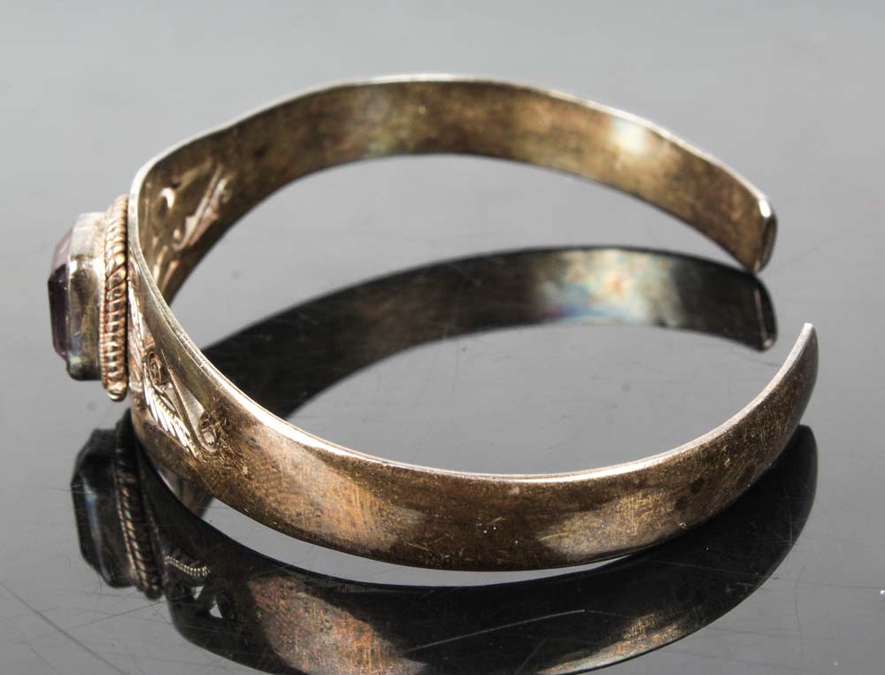 Sterling Silver and Synthetic Amethyst Cuff Bracelet