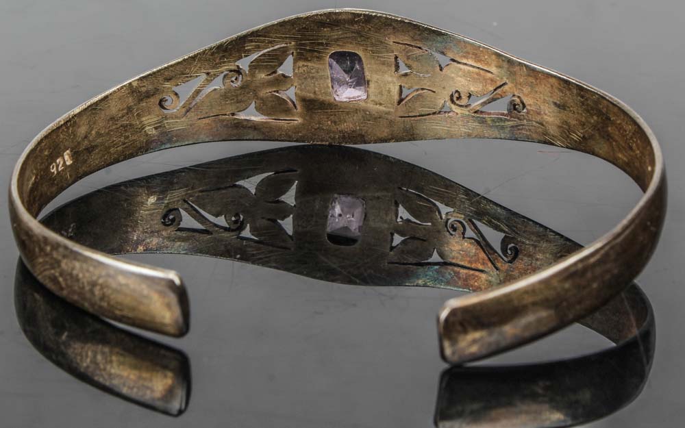 Sterling Silver and Synthetic Amethyst Cuff Bracelet